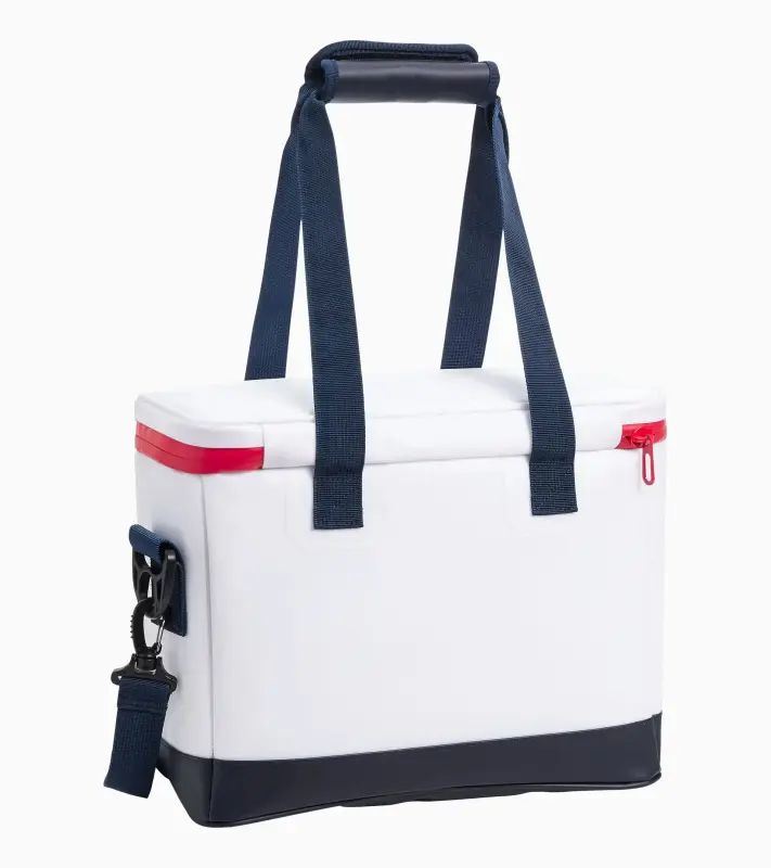 PORSCHE Cool bag MARTINI RACING® Taška chladící přes rameno v ikonické bílé s červenomodrými doplňky