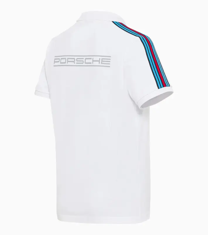 PORSCHE Polo Shirt MARTINI RACING® Polokošile Tričko s límečkem a knoflíky bílá s červenomodrými pruhy