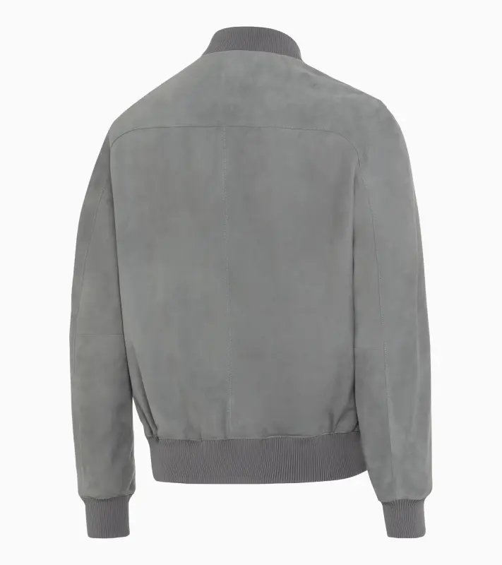 PORSCHE DESIGN Goat suede leather jacket Bunda kožená klasického střihu s detaily z úpletu světle šedá