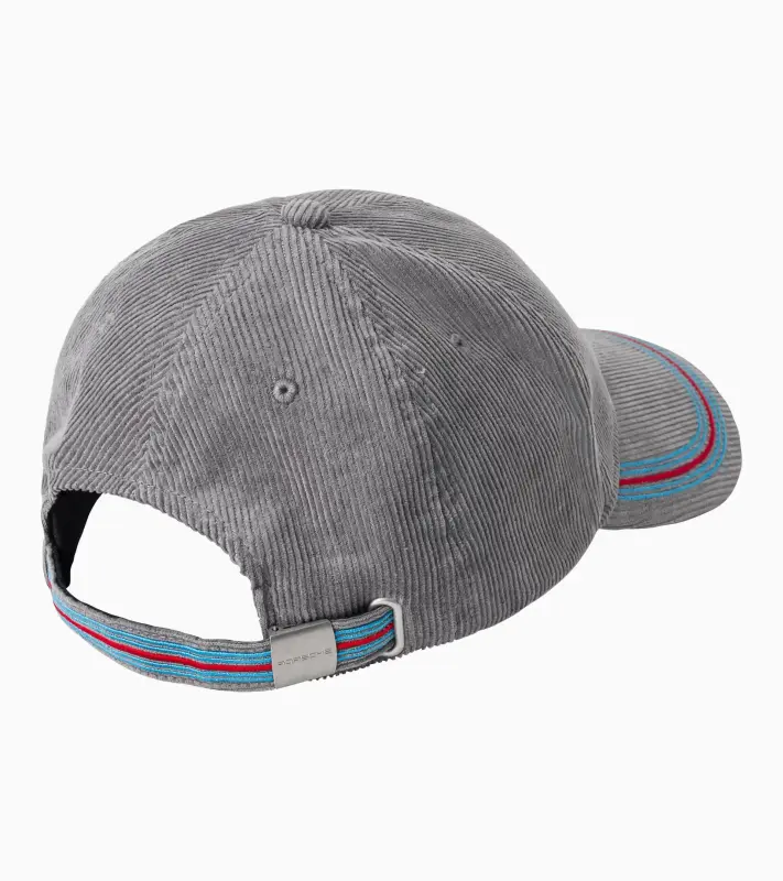 PORSCHE 6-panel cord cap MARTINI RACING® Kšiltovka čepice světle šedá s červemodrými detaily