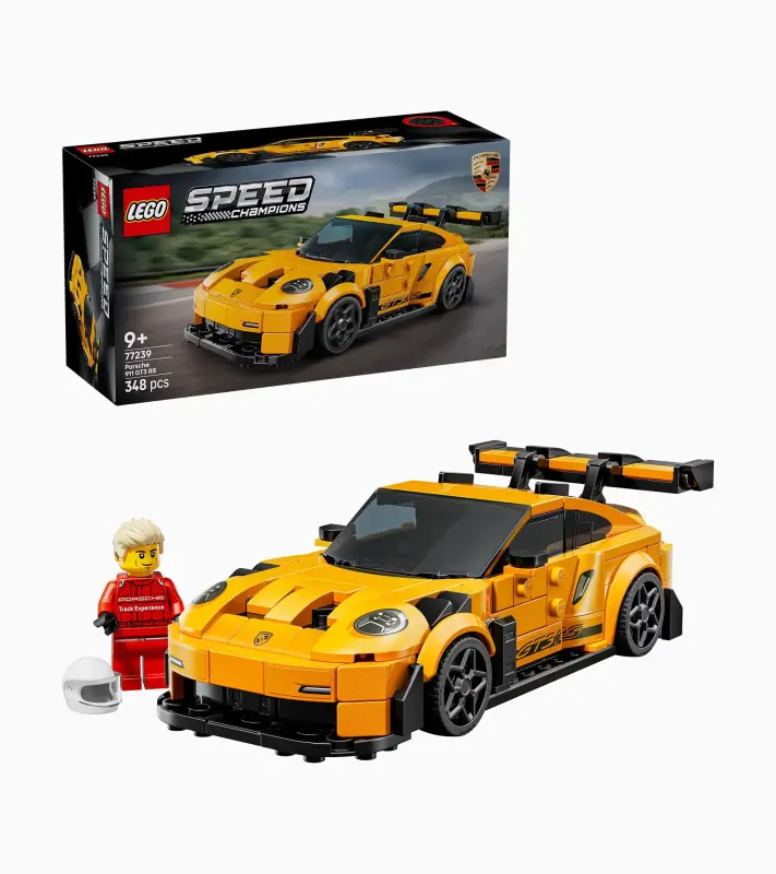 PORSCHE LEGO® Speed Champions Porsche 911 GT3 RS Skládací model stavebnice sportovního modelu 348 dílů žlutý