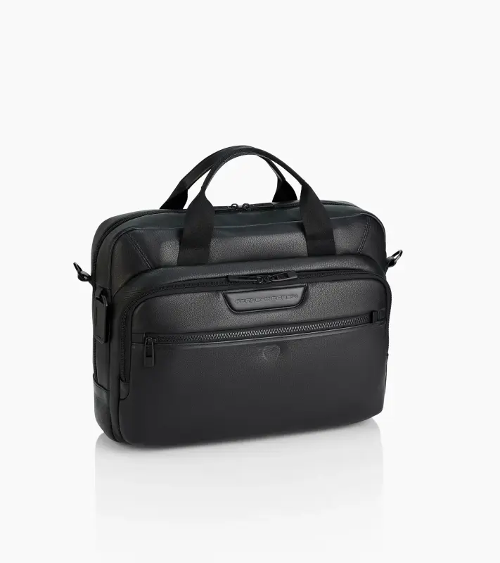 PORSCHE DESIGN Roadster Leather Briefcase Taška aktovka přes rameno kožená s přihrádkou na notebook 15.6" s vnitřním organizérem černá