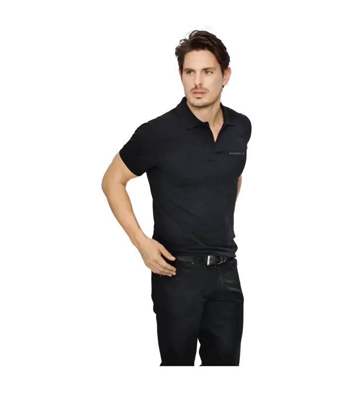 PORSCHE Polo Shirt Essential Polokošile Tričko s límečkem a knoflíky s logem černé