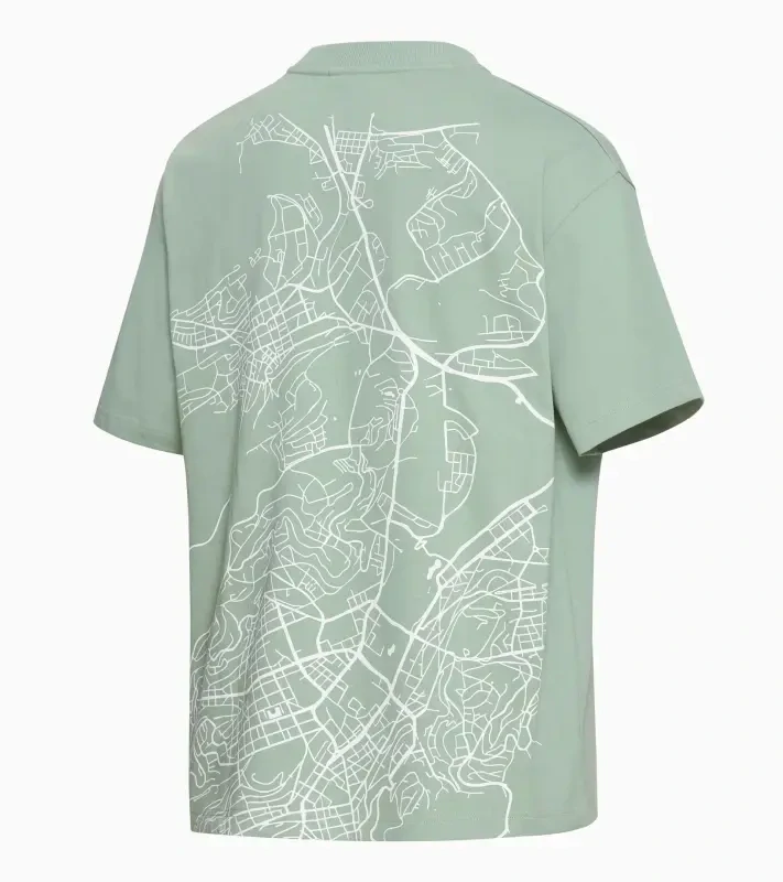 PORSCHE Unisex Urban T-shirt Cayenne Electric Lifestyle Tričko s kulatým výstřihem s nášivkou a grafikou na zádech pastelově zelená