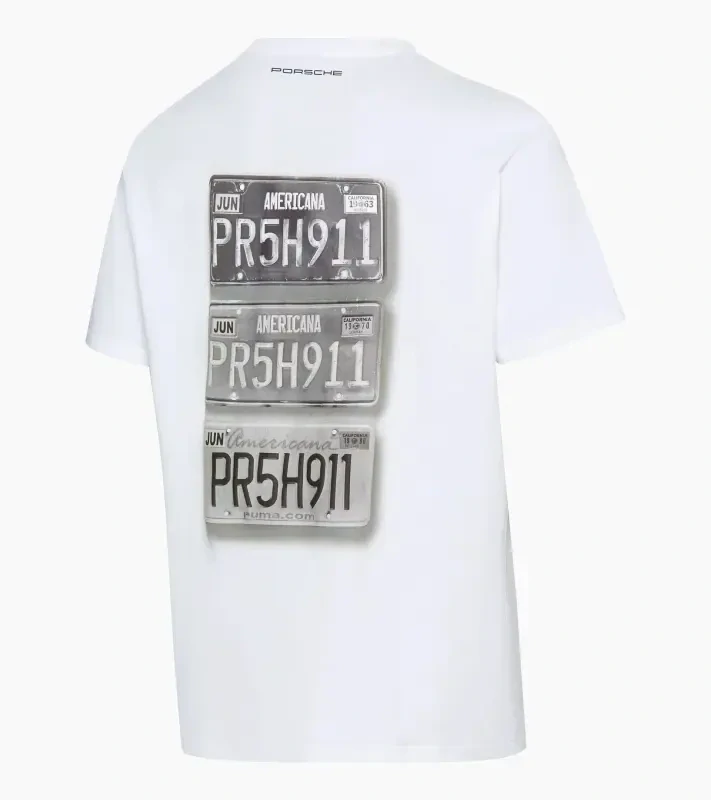 Porsche Race Americana T-Shirt Porsche Legacy x PUMA Tričko volnočasové s výstřihem ke krku bavlněné bílé