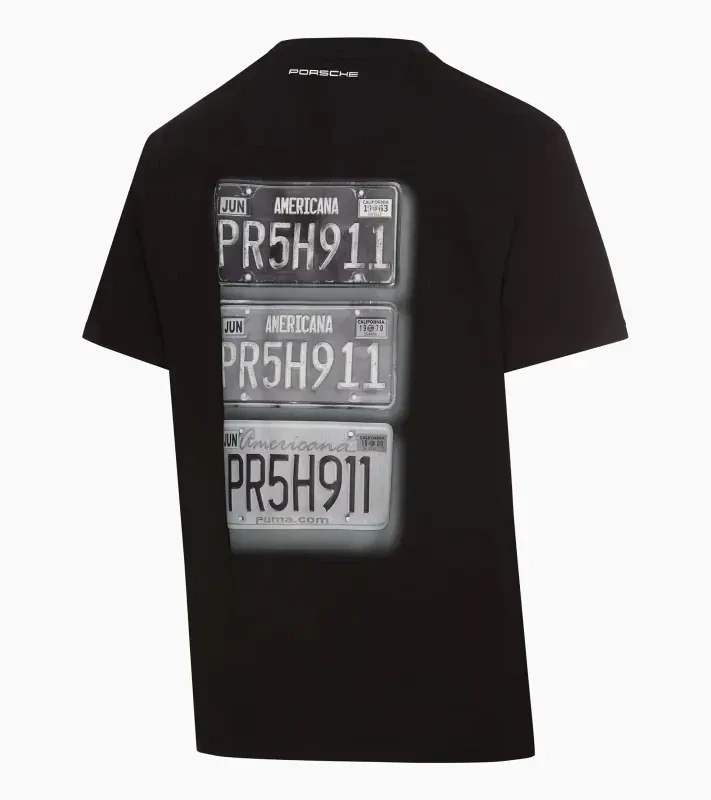 Porsche Race Americana T-Shirt Porsche Legacy x PUMA Tričko volnočasové s výstřihem ke krku bavlněné černé