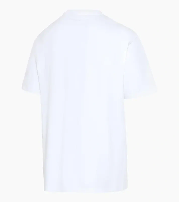 Porsche Race Americana T-Shirt Lifestyle Porsche Legacy x PUMA Tričko volnočasové s výstřihem ke krku bavlněné s reliéfním nápisem bílé