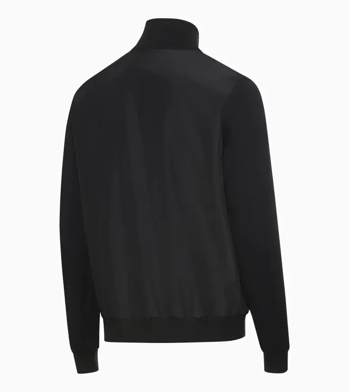 PORSCHE DESIGN Hybrid Cardigan Svetr kardigan s kapsami na zip ze dvou materiálů černá