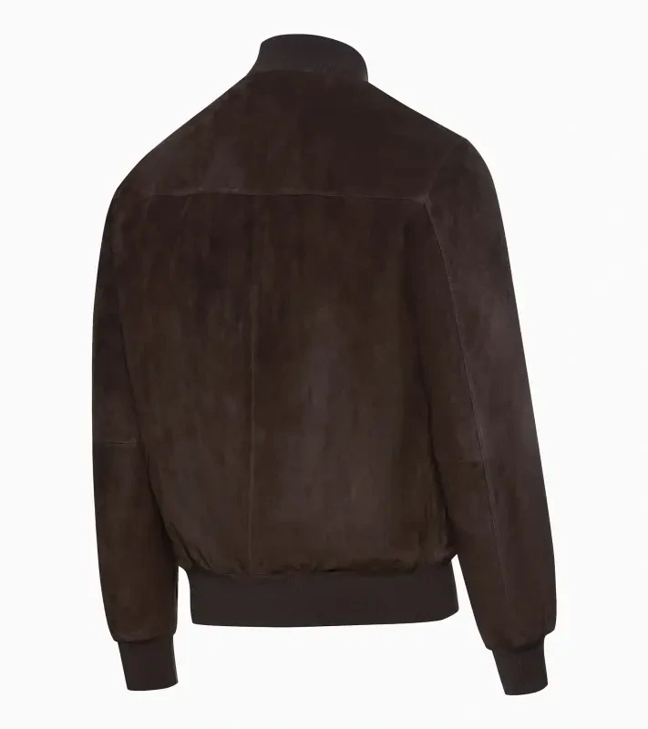 PORSCHE DESIGN Classic Leather Jacket Bunda kožená na zip s pleteným pasem a límcem tmavě hnědá