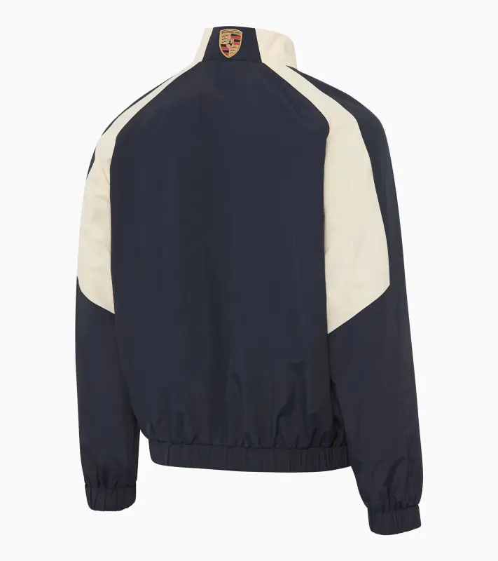 PORSCHE Unisex Retro Blouson Jacket Fan Community Bunda sportovní volnočasová na zip do pasu s úpletem ve stylu devadesátek tmavě modrá