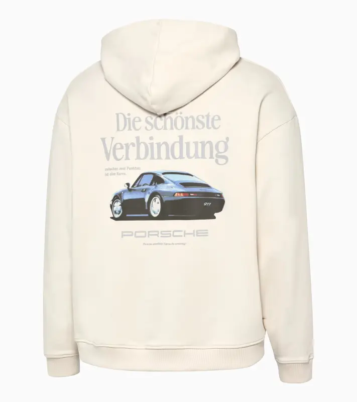 PORSCHE Unisex Retro Hoodie Fan Community Mikina klokanka s kapucí sportovní volnočasová s náplety ve stylu devadesátek s potiskem alpská bílá
