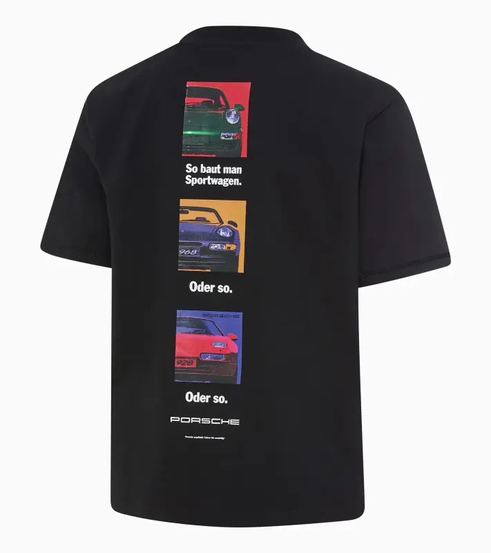 PORSCHE Unisex Retro T-shirt Fan Community Tričko ležérní s potiskem evokujícím devadesátky černá