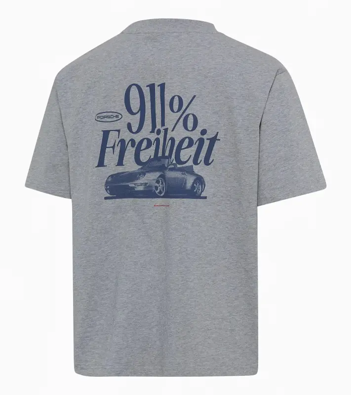 PORSCHE Unisex Retro T-shirt Fan Community Tričko ležérní s potiskem evokujícím devadesátky šedá