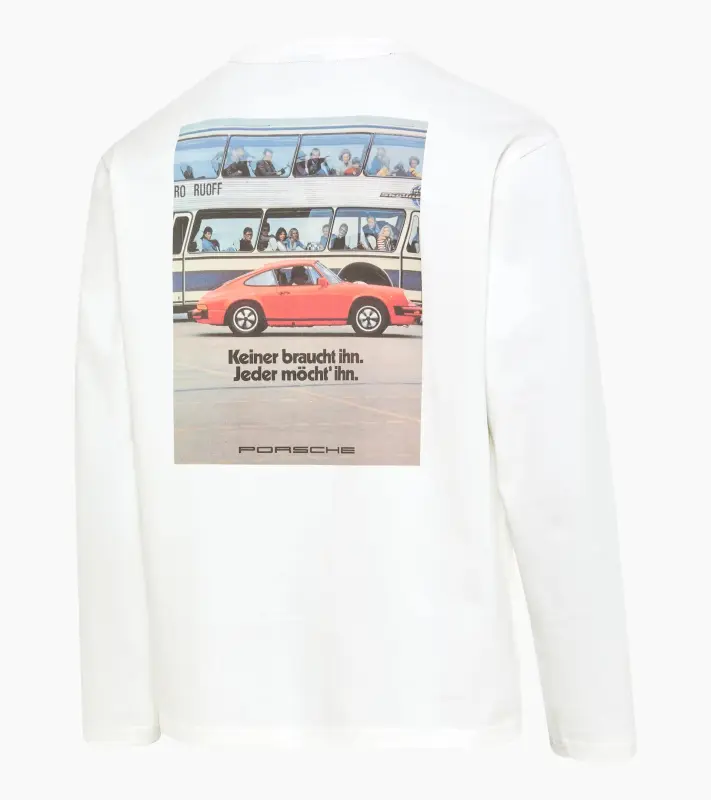 PORSCHE Unisex Retro Long-Sleeved Shirt Fan Community Tričko ležérní s dlouhými rukávy s potiskem evokujícím devadesátky bílá