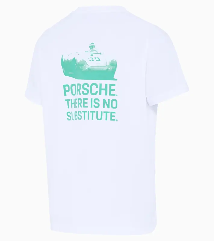 PORSCHE T-Shirt There Is No Substitute Tričko s kulatým výstřihem volnočasové sportovní bavlněné v bílé