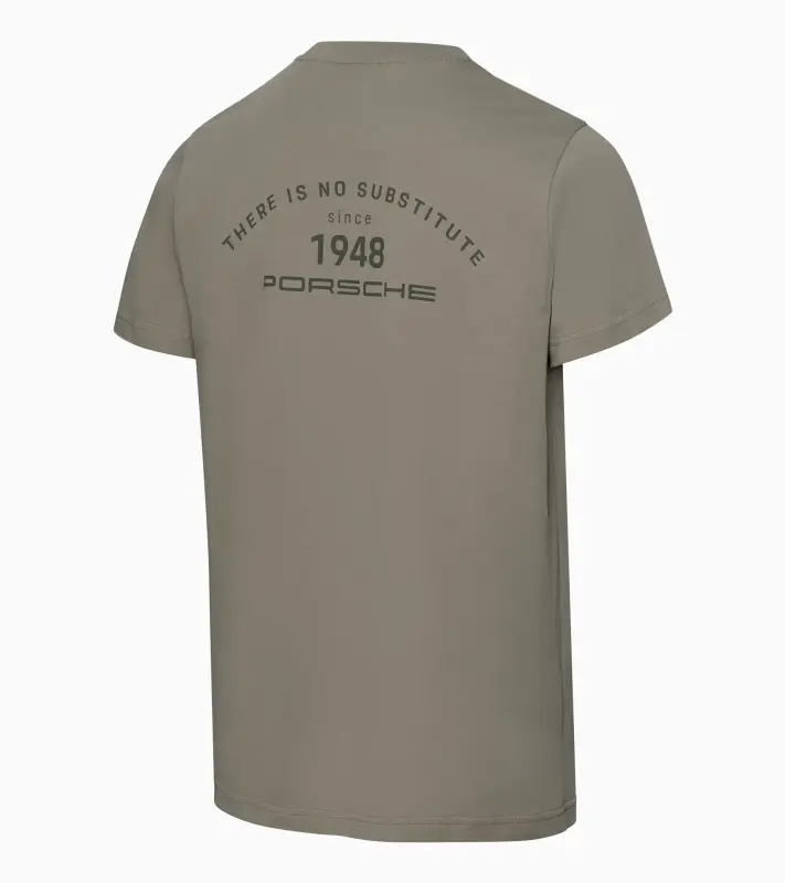 PORSCHE T-Shirt There Is No Substitute Unisex Tričko s kulatým výstřihem volnočasové sportovní bavlněné v šedozelené