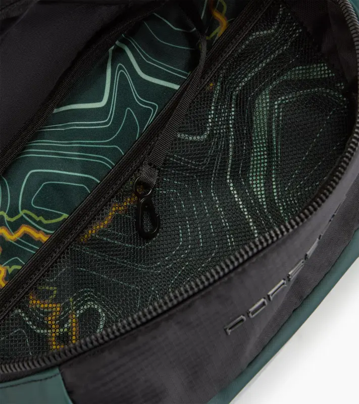 PORSCHE Crossbody Bag AHEAD Pouzdro ledvinka volnočasová černá se tmavě zelenými a žlutými doplňky