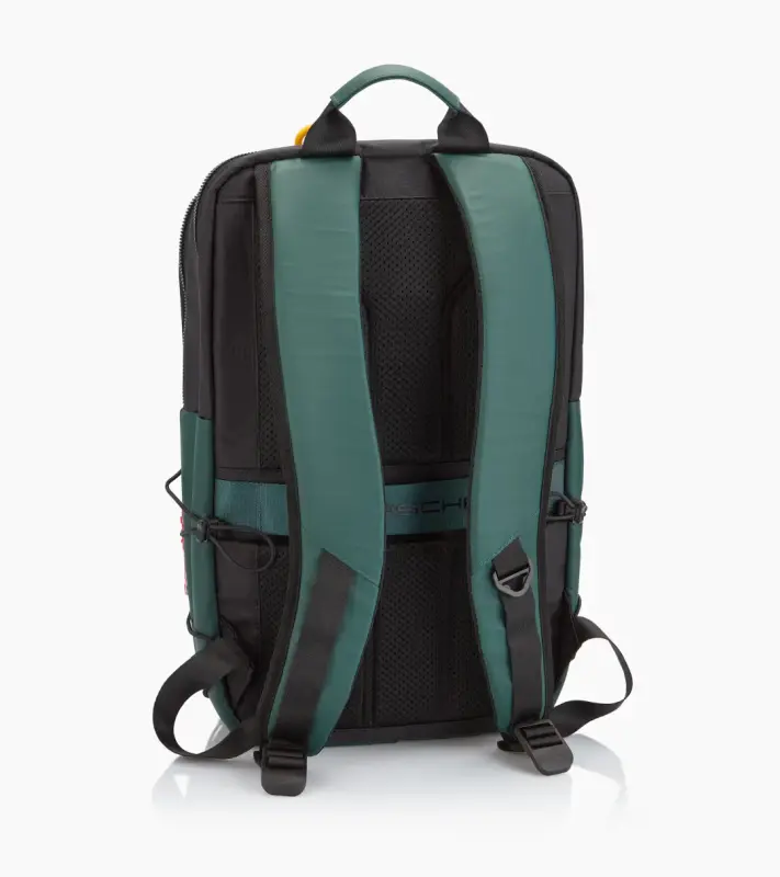 PORSCHE Backpack AHEAD M Batoh volnočasový na cesty černý se zelenými a žlutými prvky s přihrádkou na notebook