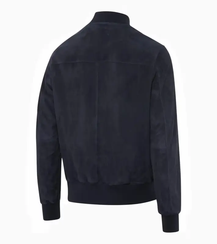 PORSCHE DESIGN Goat Suede Leather Jacket Bunda kožená klasického střihu s detaily z úpletu tmavě modrá