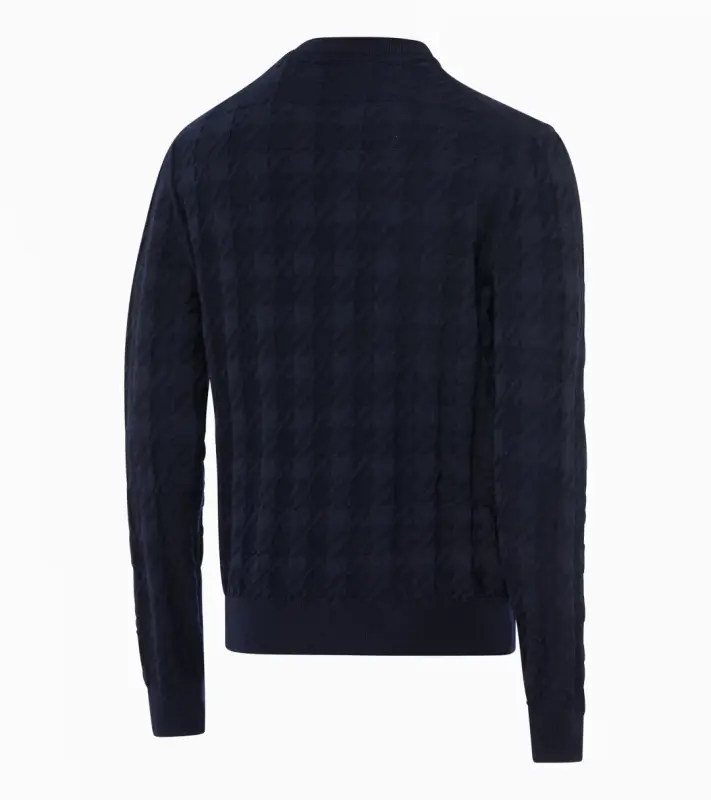 PORSCHE DESIGN Sweater Svetr s výstřihem ke krku z merina a žakárovým vzorem tmavě modrá
