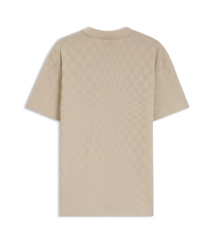 PORSCHE DESIGN Cotton T-shirt with Pascha pattern Porsche x BOSS Tričko sportovně laděné s výstřihem ke krku béžové s grafikou a žakárovým vzorem