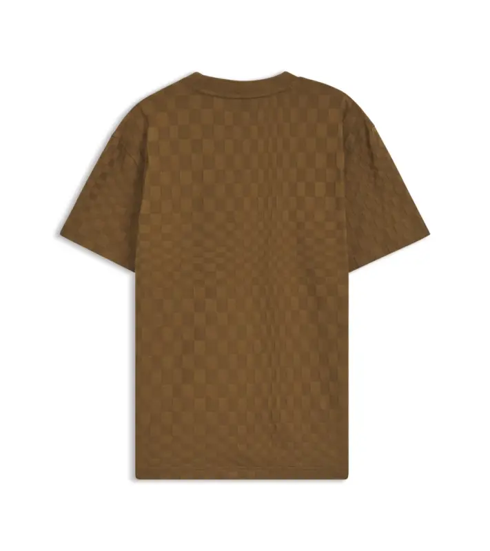 PORSCHE DESIGN Cotton T-shirt with Pascha pattern Porsche x BOSS Tričko sportovně laděné s výstřihem ke krku hnědé camelka s grafikou a žakárovým vzorem