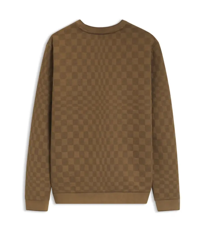 PORSCHE DESIGN Sweatshirt with Pascha Check Jacquard Porsche x BOSS Svetr mikina se žakárovým vzorem šachovnice a vycentrovaným reliéfním logem v hnědé camelka