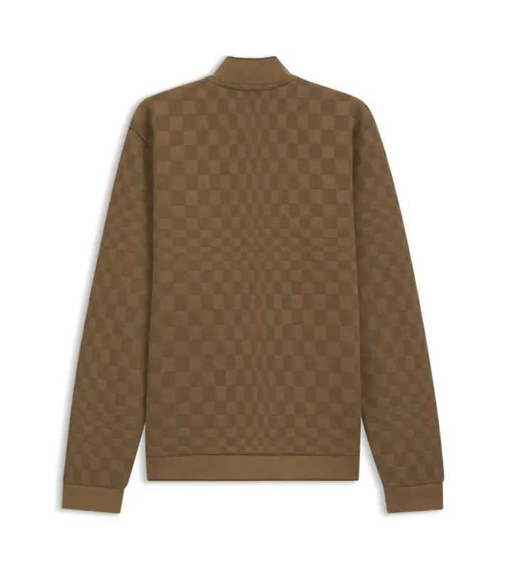 PORSCHE DESIGN Zip-up Sweatshirt with Pascha-check Jacquard Porsche x BOSS Svetr mikina na zip se žakárovým vzorem šachovnice a reliéfním logem v hnědé camelce