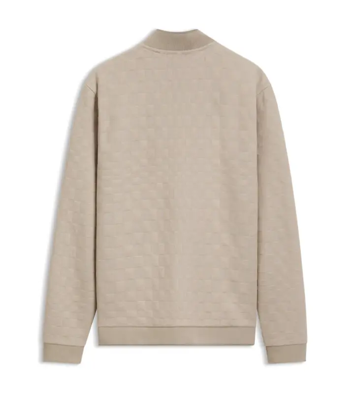PORSCHE DESIGN Zip-up Sweatshirt with Pascha-check Jacquard Porsche x BOSS Svetr mikina na zip se žakárovým vzorem šachovnice a reliéfním logem v béžové