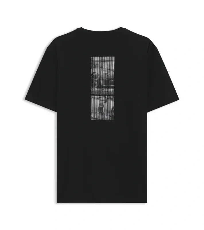 PORSCHE DESIGN Mercerised-cotton T-shirt with gloss logo Porsche x BOSS Tričko z mercerované bavlny s potiskem na zádech a reliéfním logem černá