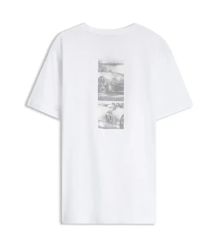 PORSCHE DESIGN Mercerised-cotton T-shirt with gloss logo Porsche x BOSS Tričko z mercerované bavlny s potiskem na zádech a reliéfním logem bílá