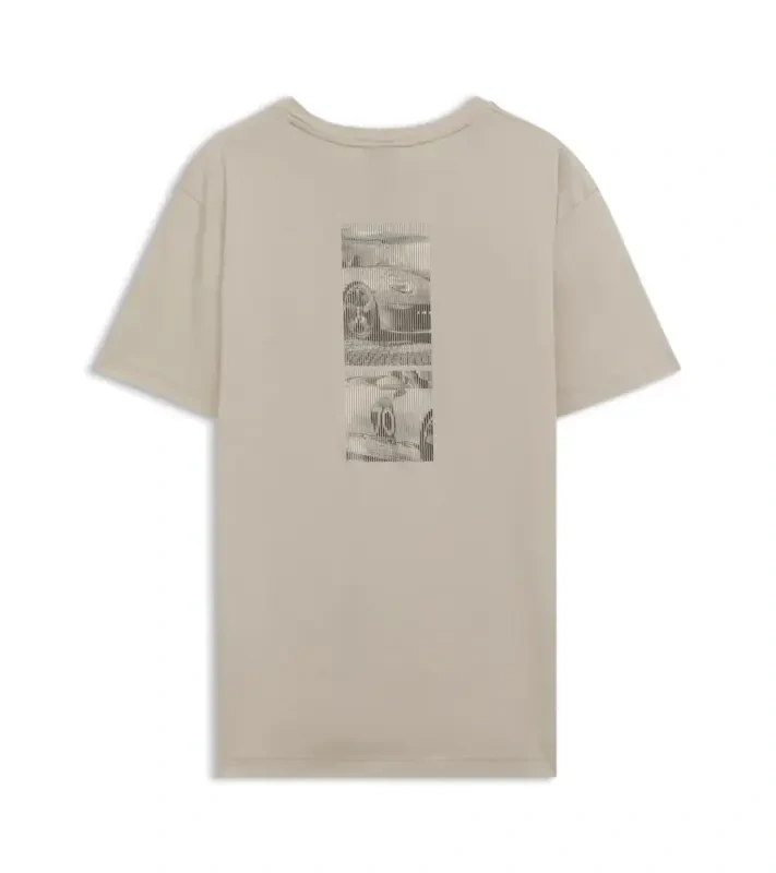 PORSCHE DESIGN Mercerised-cotton T-shirt with gloss logo Porsche x BOSS Tričko z mercerované bavlny s potiskem na zádech a reliéfním logem béžová