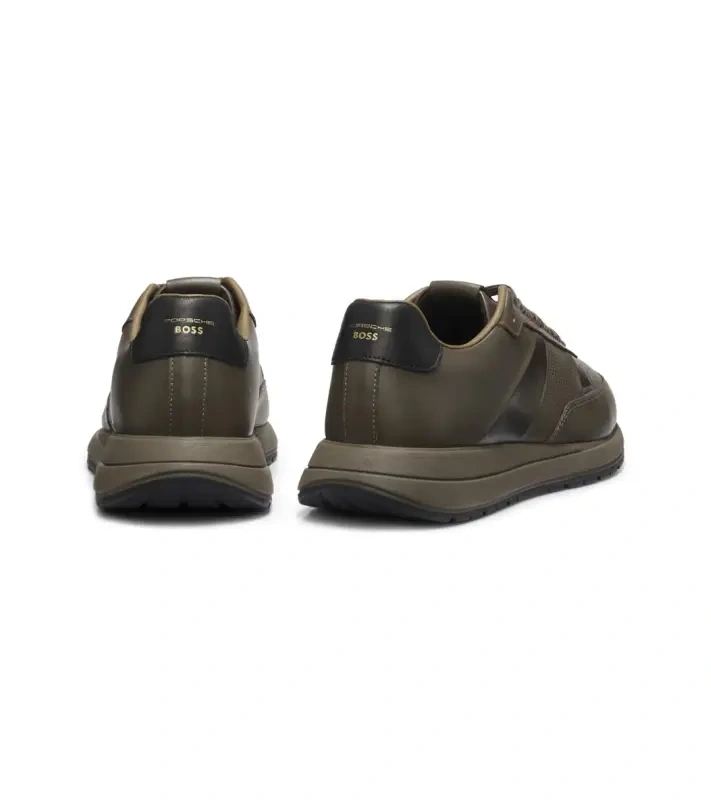 PORSCHE DESIGN Leather Sneaker with perforated details Porsche x BOSS Obuv volnočasová neformální kožená s logem hnědá camelka