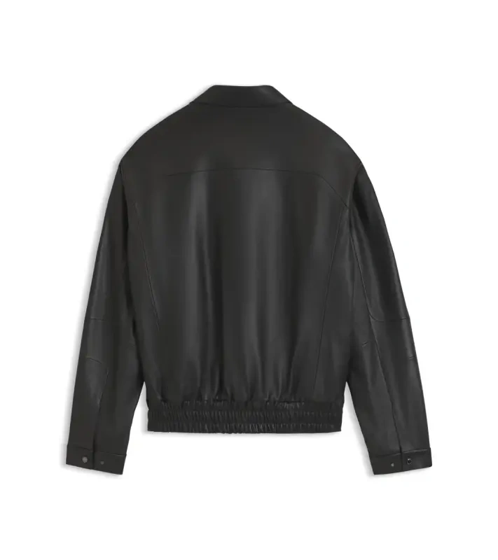 PORSCHE DESIGN Leather Jacket with concealed magnetic closure Porsche x BOSS Bunda kožená se zipem a krycí légou na magnetky s reliéfním logem černá