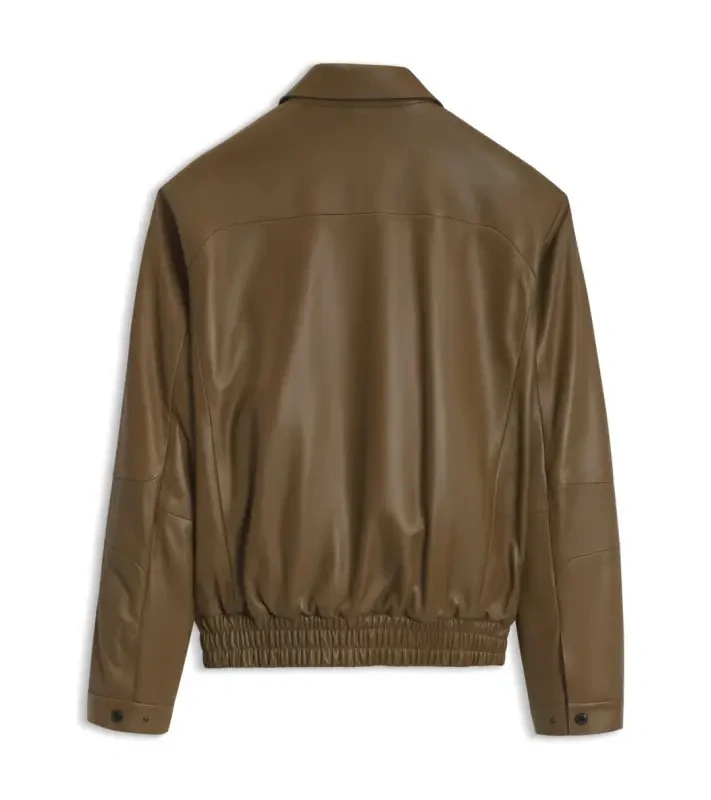 PORSCHE DESIGN Leather Jacket with concealed magnetic closure Porsche x BOSS Bunda kožená se zipem a krycí légou na magnetky s reliéfním logem hnědá camelka
