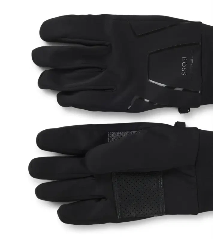 PORSCHE DESIGN Stretch-fabric gloves with leather panel Porsche x BOSS Rukavice pro řidiče látkové sportovního střihu s koženou ochranou dlaně před poškozením v černé