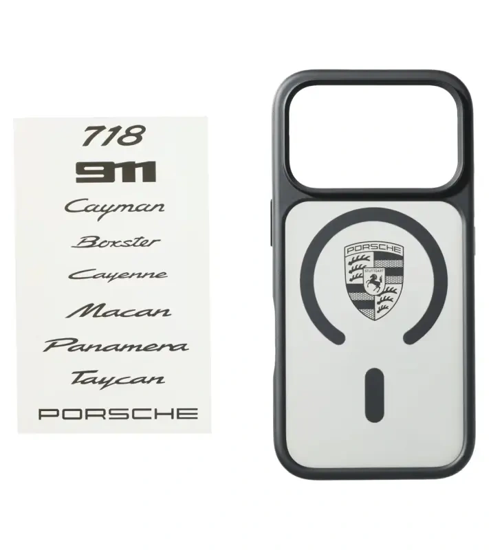 PORSCHE Snap-on case for iPhone® 18 Pro Kryt mobilního telefonu iPhone 18 Pro se znakem Porsche černý hliníkový rámeček