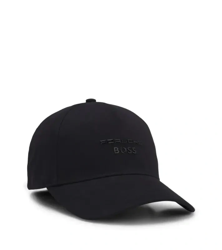 PORSCHE Stretch-Cotton cap with gloss logo Porsche x BOSS Čepice kšiltovka s reliéfním logem černá