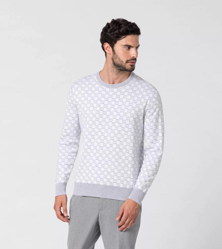 Porsche Design PD-Icon Chequered Sweater kostkovaný svetr šedo bílý