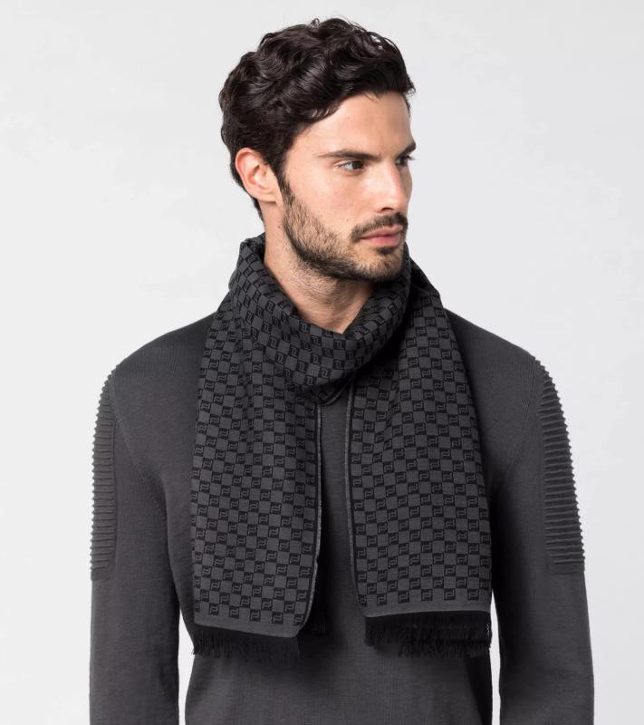 Porsche Design Luxe PD-Icon Chequered Scarf kostkovaná šála tmavá