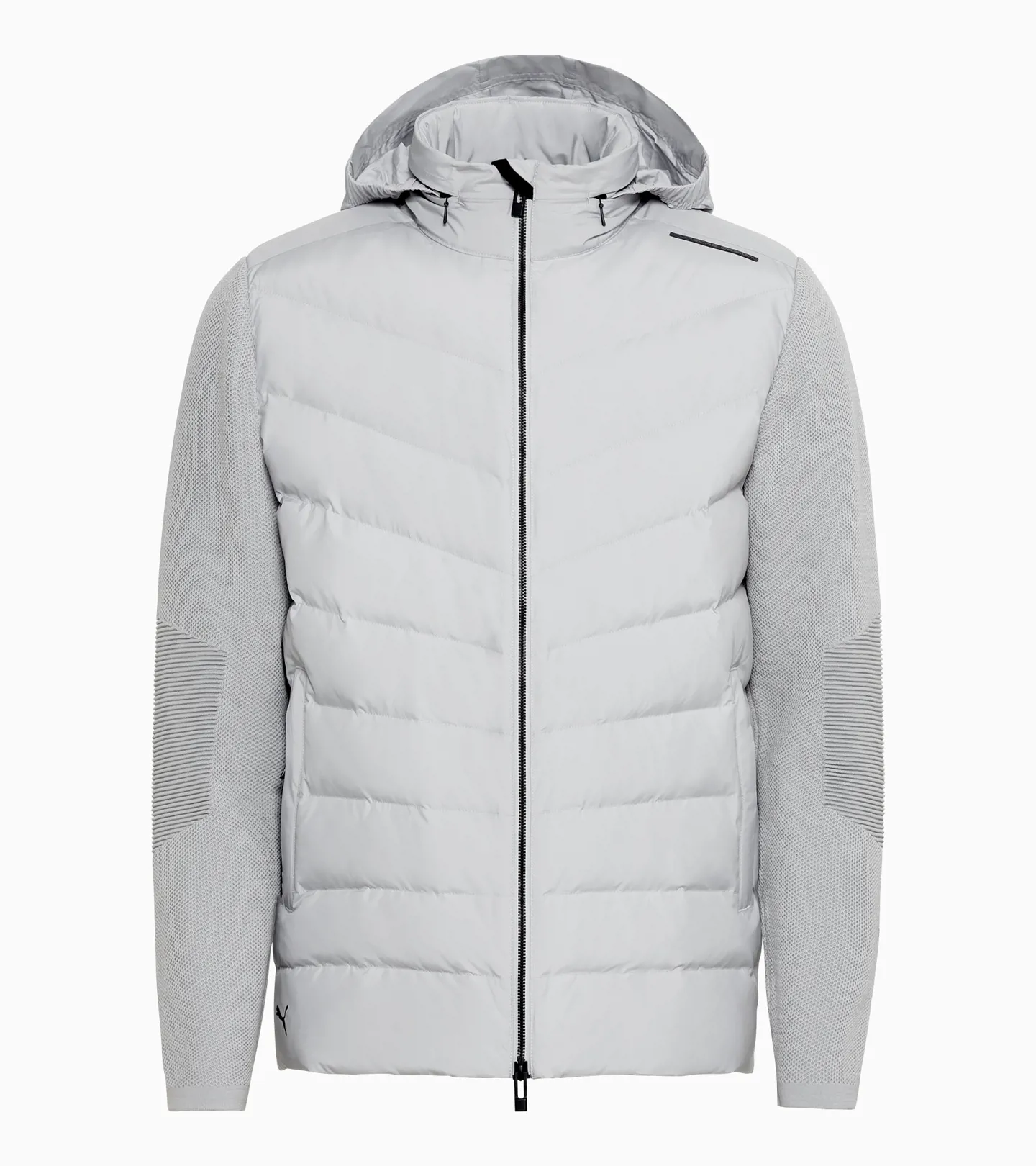 PORSCHE DESIGN Hybrid Jacket Volnočasová prošívaná bunda s pletenými rukávy popelavě šedá