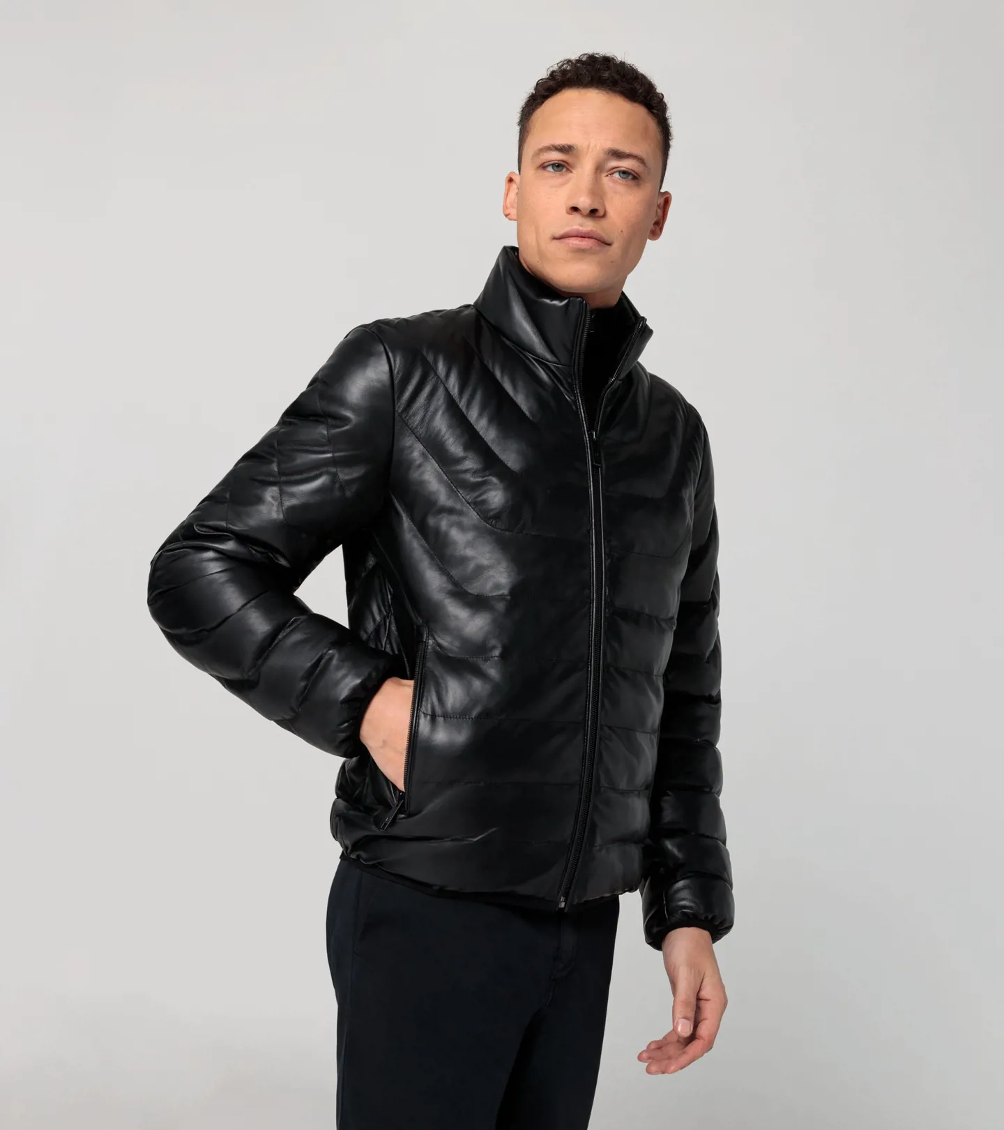 PORSCHE DESIGN Athleisure padded leather jacket Bunda kožená prošívaná módní černá