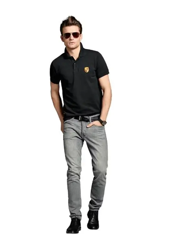 PORSCHE Crest Polo Shirt Essential Polokošile tričko s límečkem, knoflíky a znakem automobilky černá