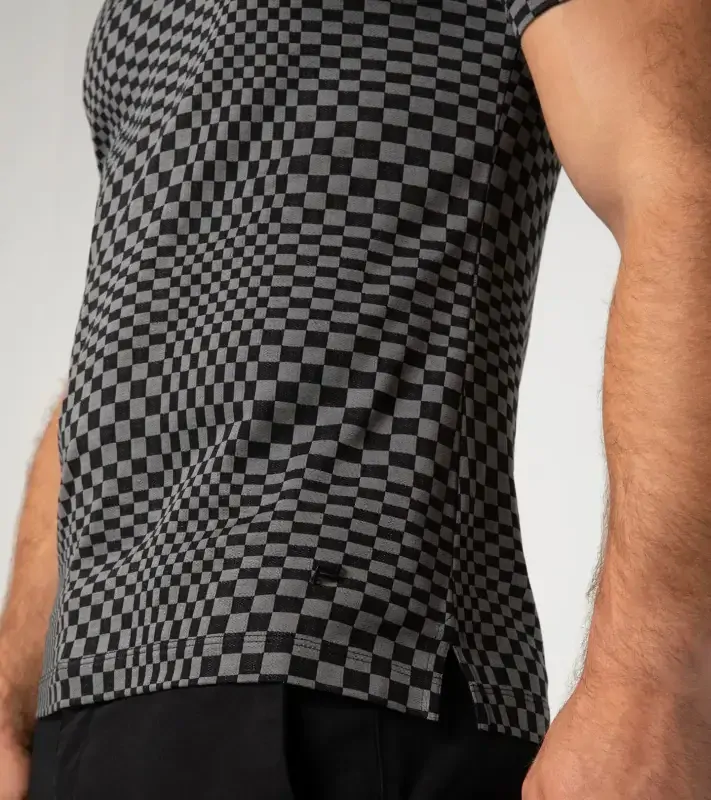 PORSCHE DESIGN Seasonal T-shirt Tričko s kulatým výstřihem žakárové bavlněné černošedá kostka
