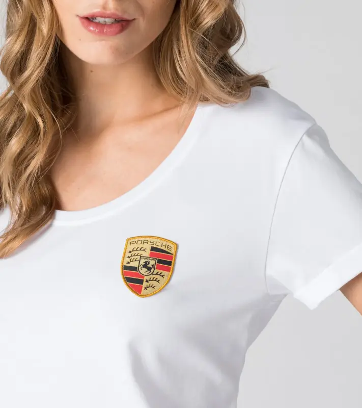 PORSCHE Women's T-Shirt Essential Dámské tričko s kulatým výstřihem a znakem bílá