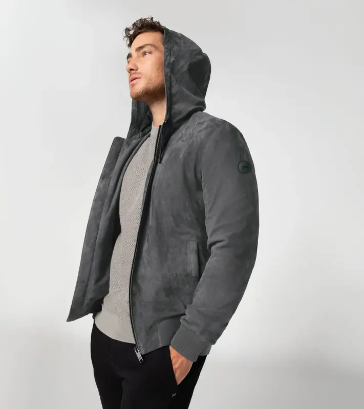 PORSCHE DESIGN Suede leather jacket Bunda kožená semišová antracitově šedá