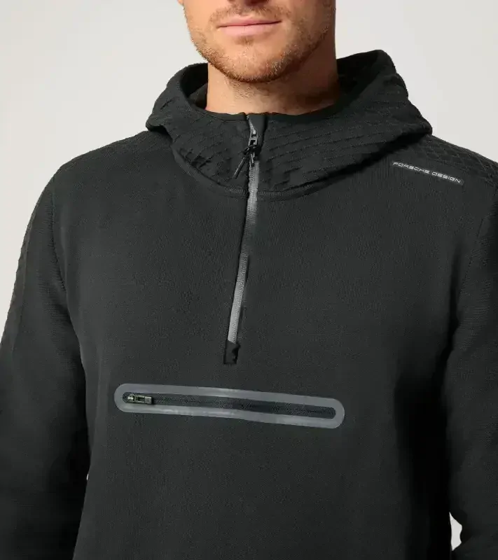 PORSCHE DESIGN EvoKNIT® midlayer jacket Mikina pletená s přední kapsou a kapucí černá
