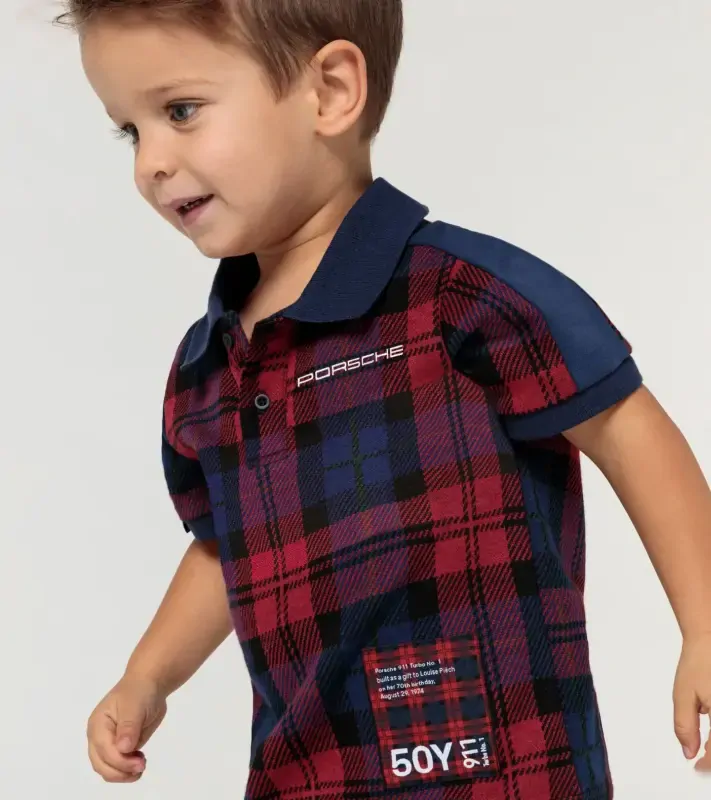 PORSCHE Kids polo shirt Turbo No. 1 Polokošile tričko s límečkem dětské červenomodrá kostka