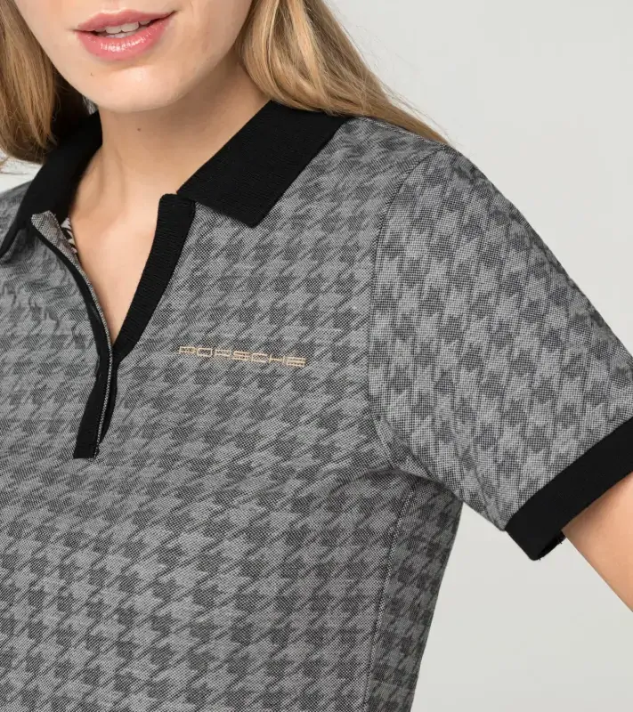 PORSCHE Women's Polo shirt Heritage Polokošile tričko dámské  se vzorem pepito černobílá