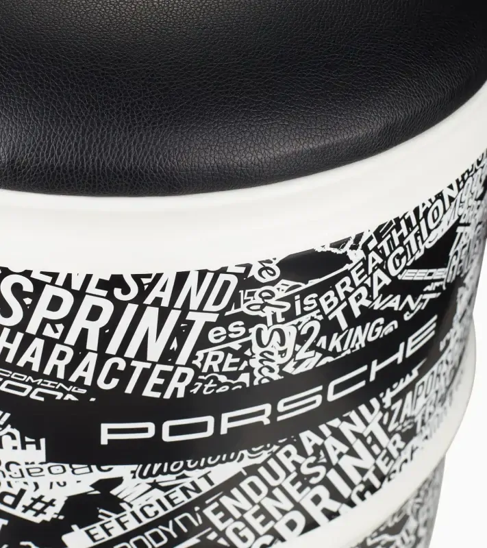 PORSCHE Barrel seat Motorsport 911 GT3 R camo livery Sedák barová stolička barel v barvách sportovního vozu černobílá